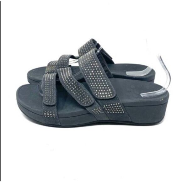 Vionic Alexis Rhinestone Embellished Strappy Platform Sandals Gray 7 - Picture 1 of 4